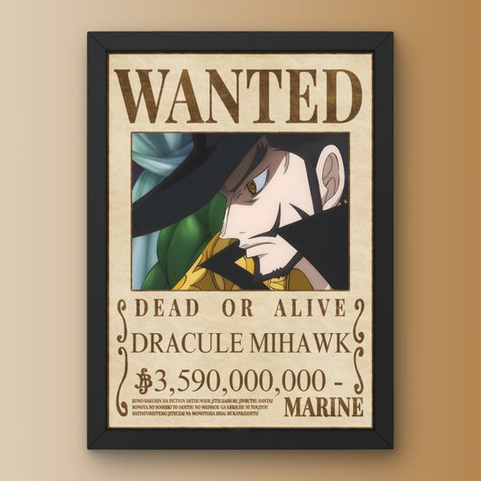 Dracule Mihawk Wanted Bounty Poster Framed One Piece