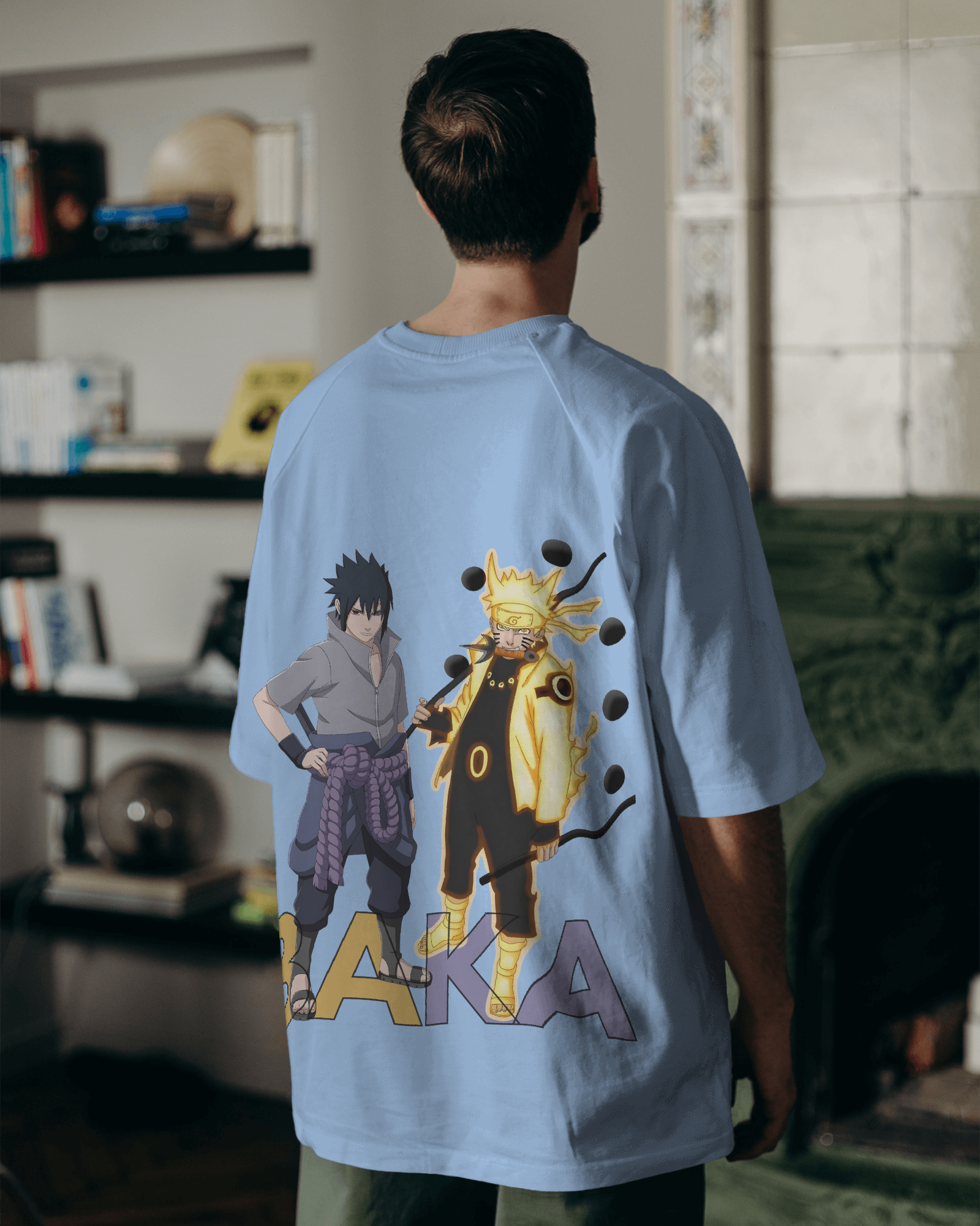 Naruto and Sasuke Baka Baby blue Oversized Tshirt