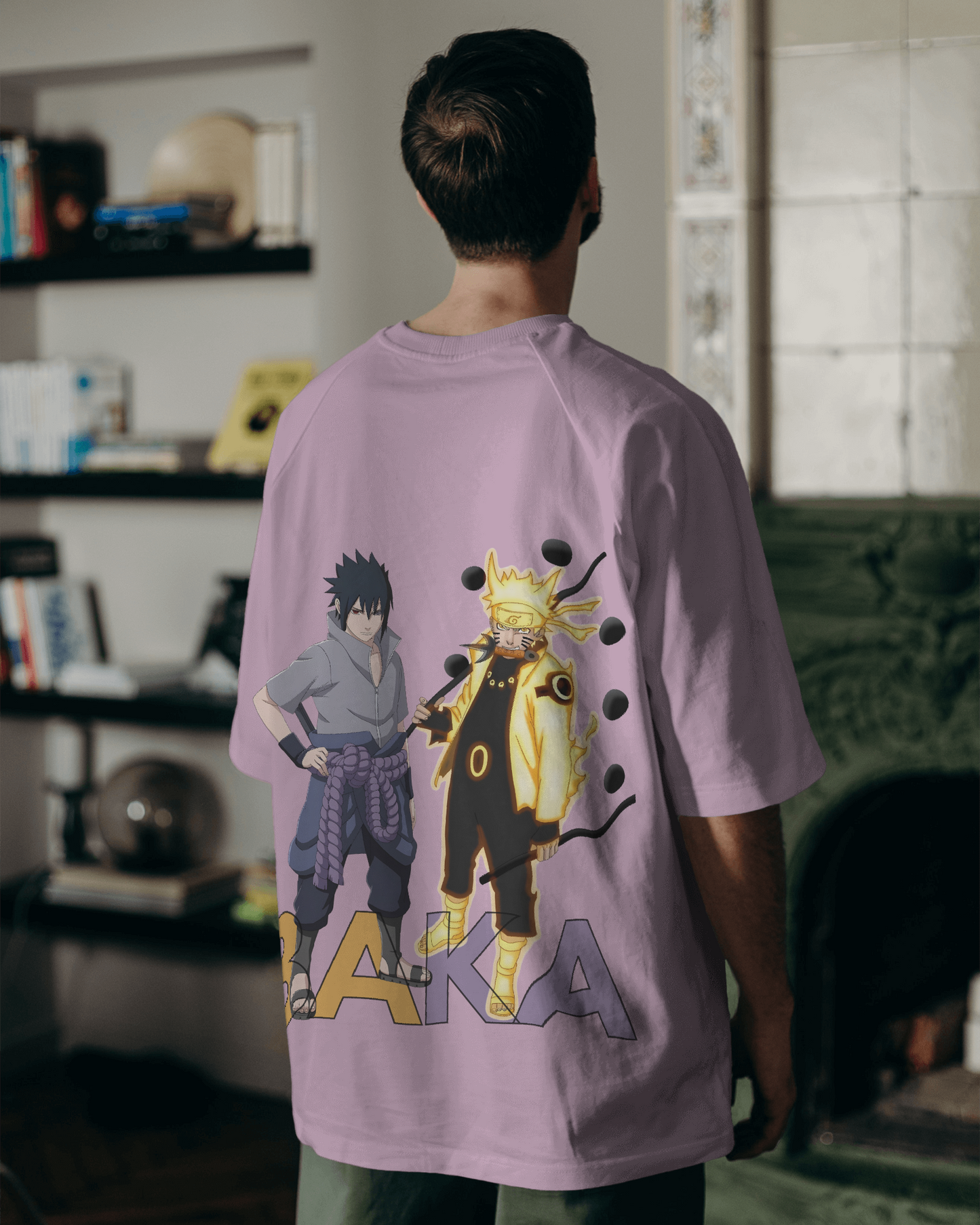Naruto and Sasuke Baka baby Pink Oversized Tshirt
