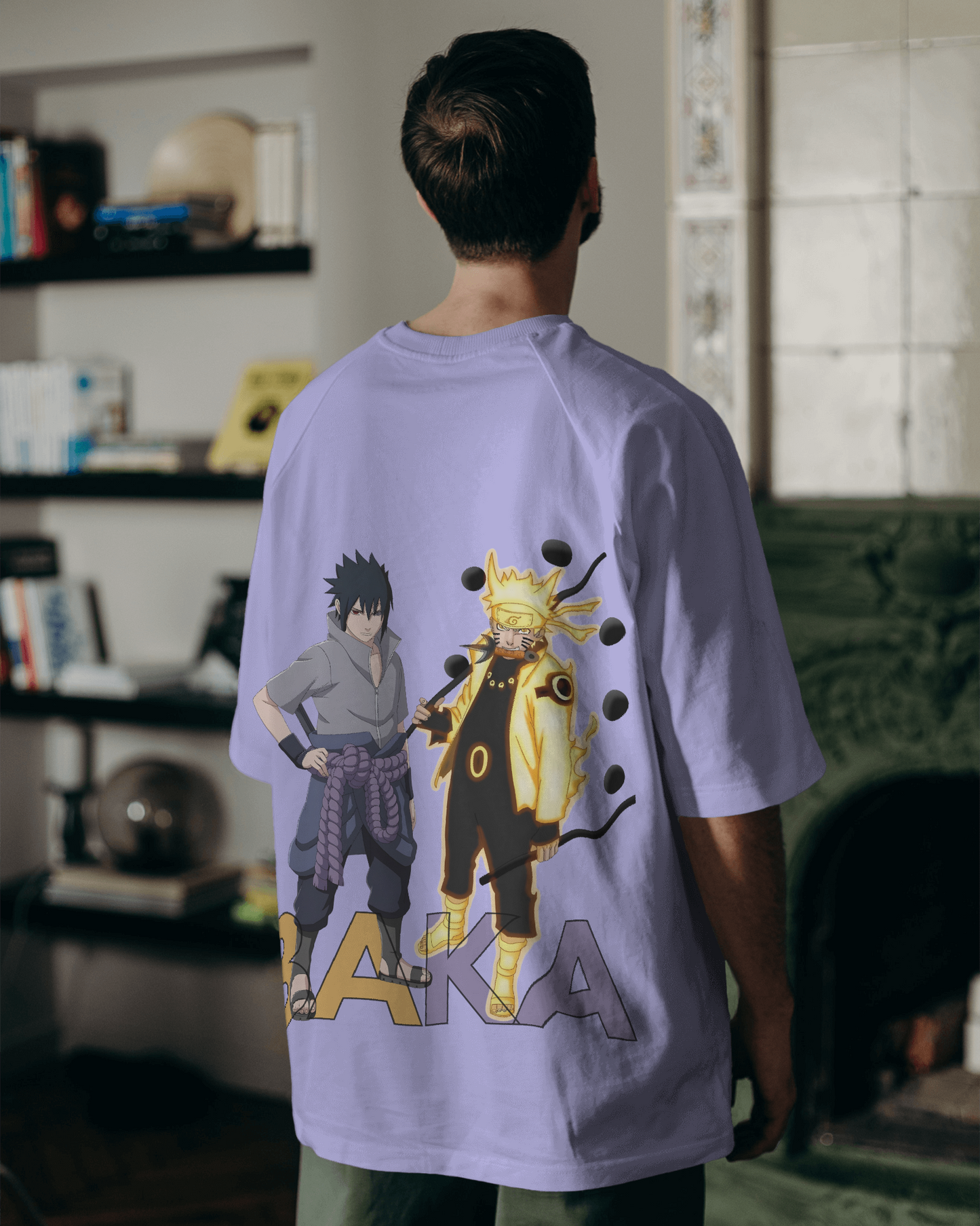 Naruto and Sasuke Baka Lavender Oversized Tshirt