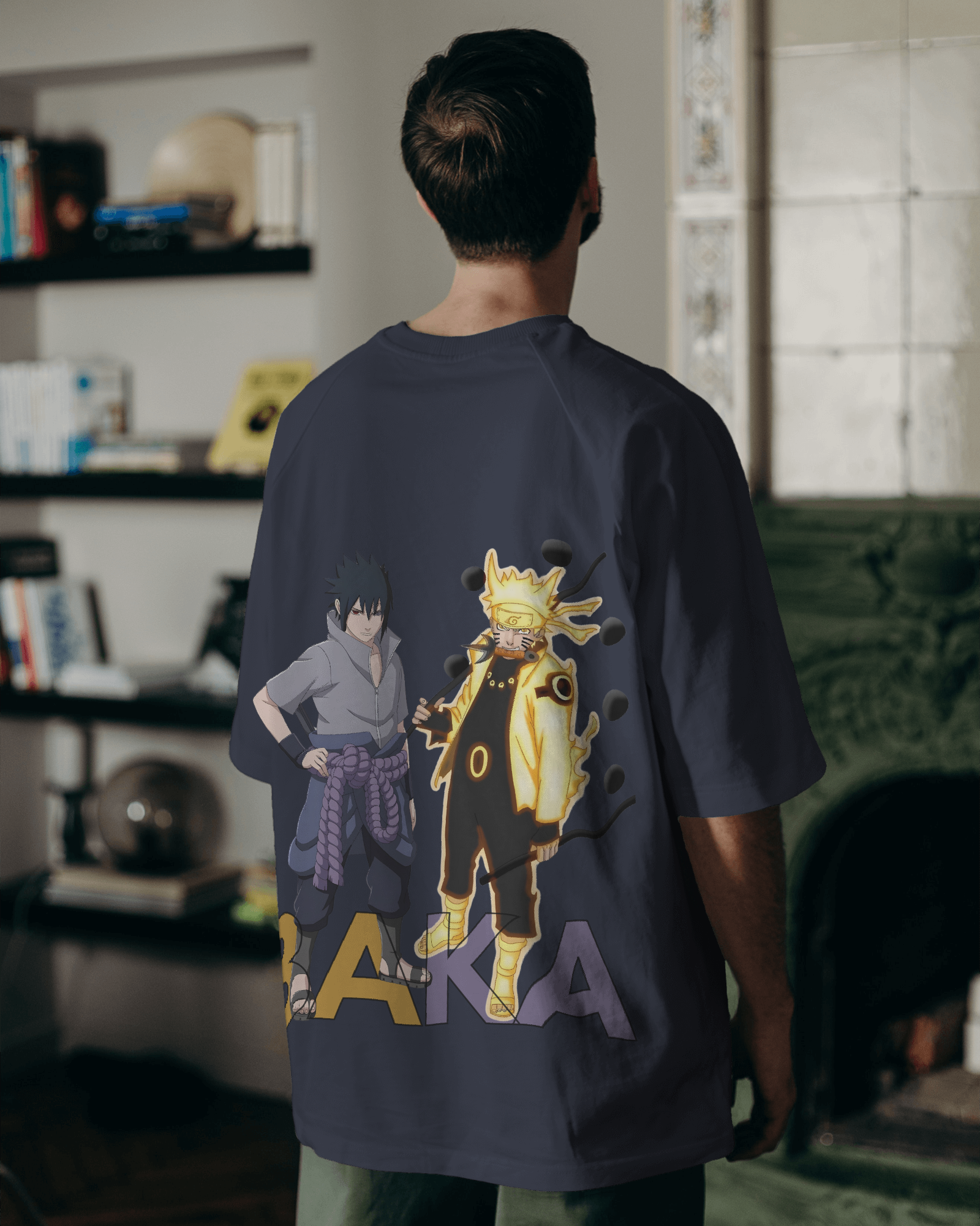 Naruto and Sasuke Baka navy Blue Oversized Tshirt