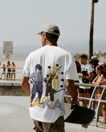 Naruto and Sasuke Baka White Oversized Tshirt
