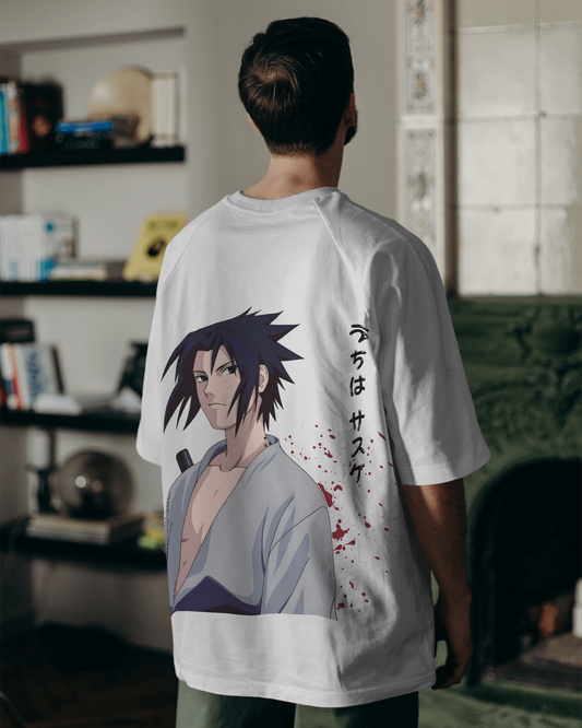 Sasuke from Naruto white Oversized Tshirt