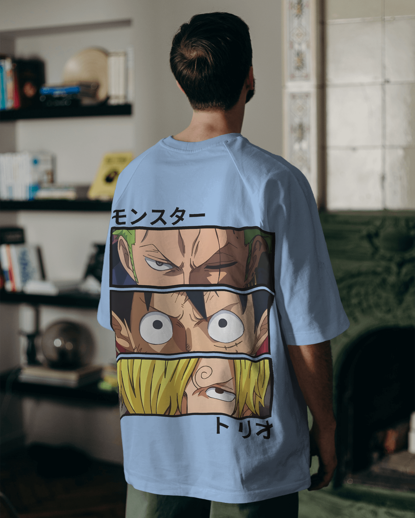 One Piece The Monster Trio Baby BlueOversized Tshirt