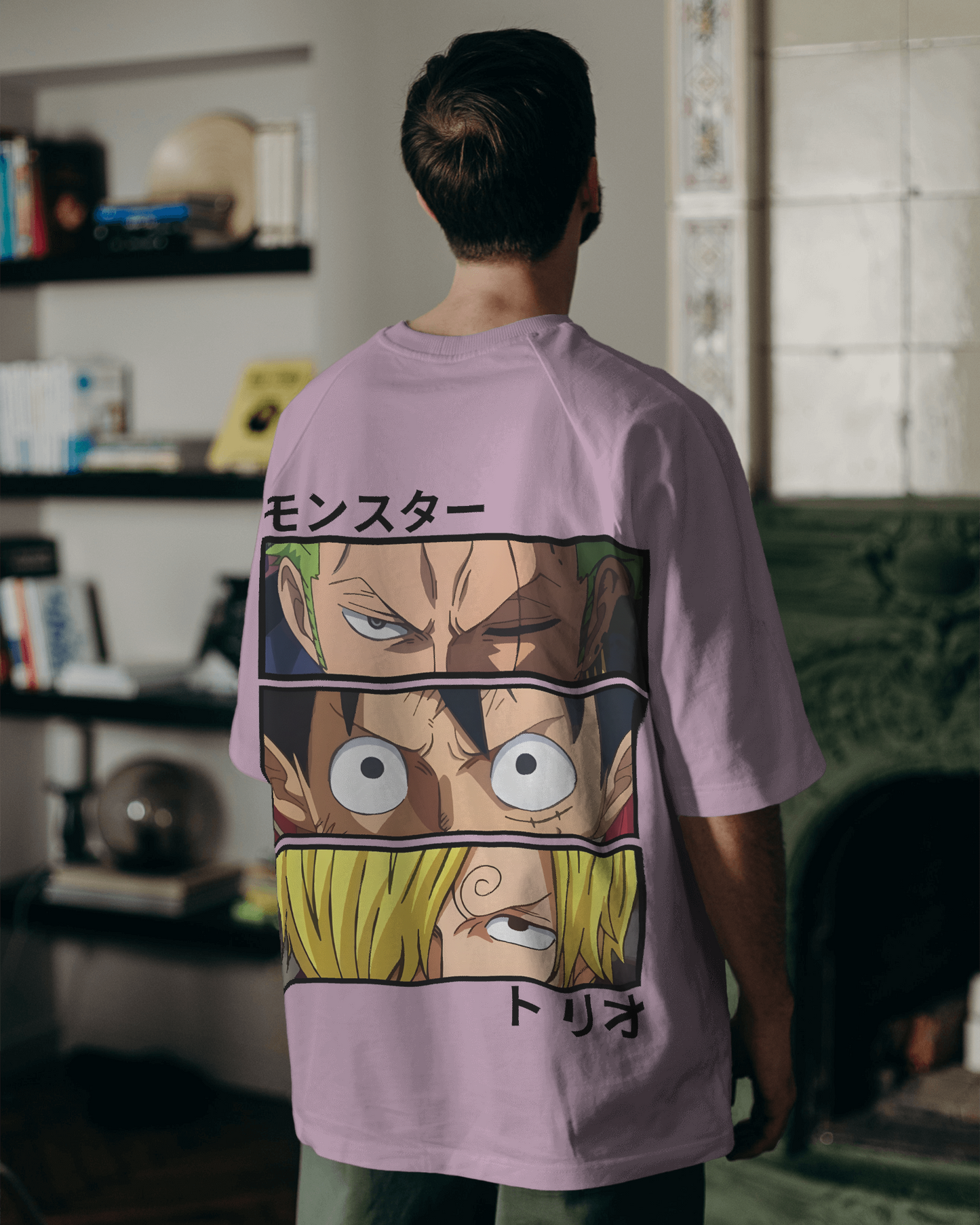 One Piece The Monster Trio Baby Pink Oversized Tshirt