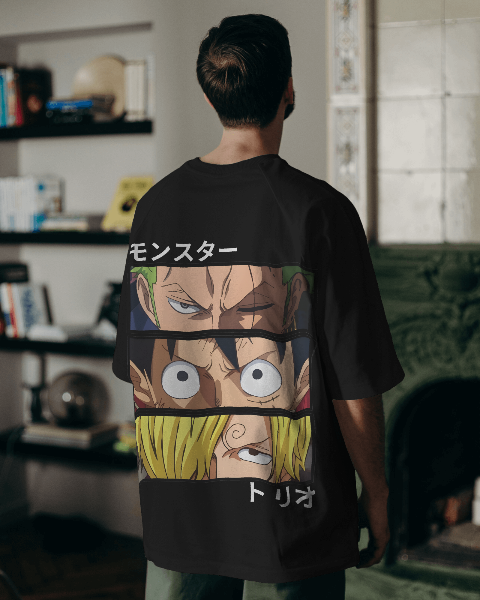 One Piece The Monster Trio Black Oversized Tshirt