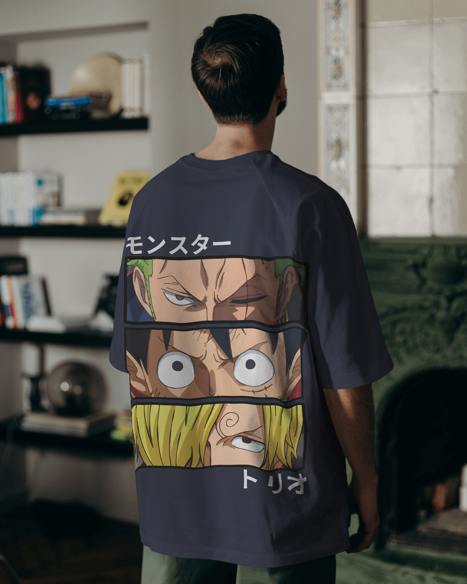One Piece The Monster Trio Navy Blue Oversized Tshirt