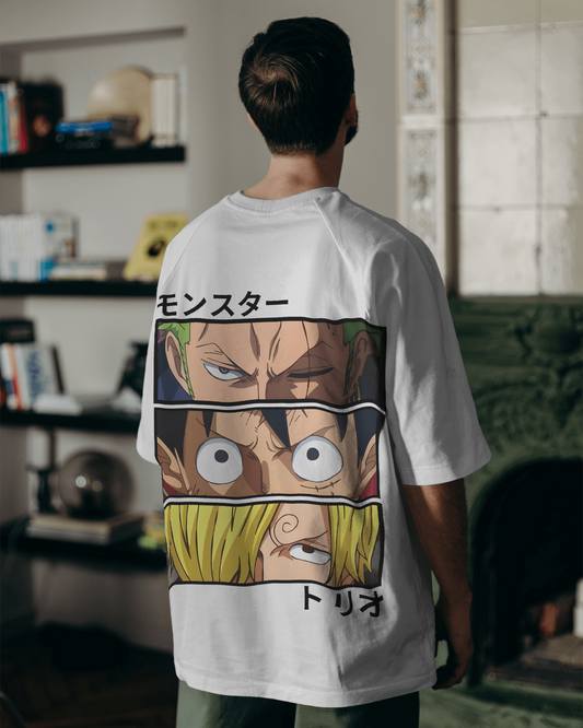 One Piece The Monster Trio White Oversized Tshirt